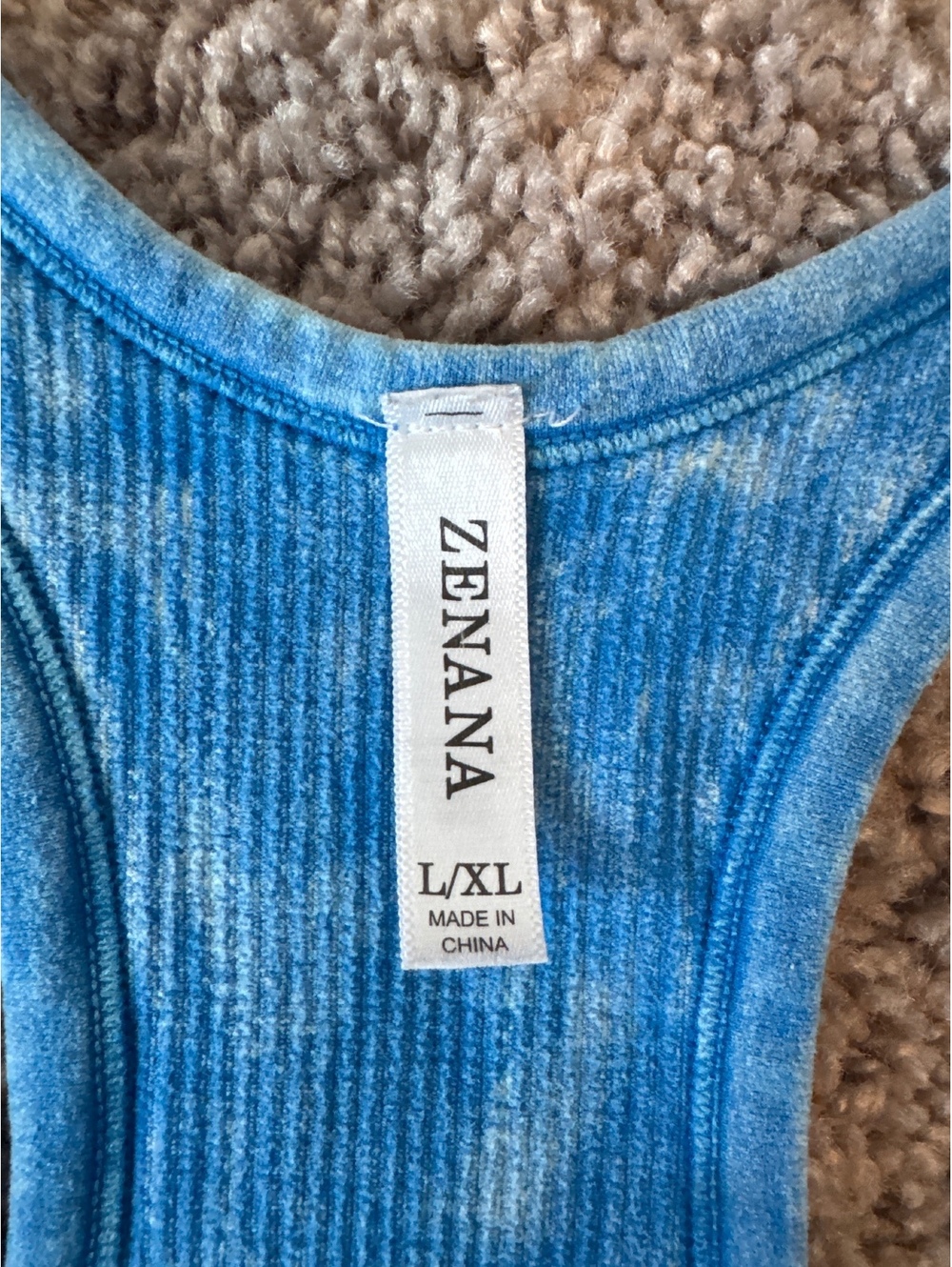 L/XL Zenana Blue Ribbed Racerback Crop Top - Picture 3 of 6